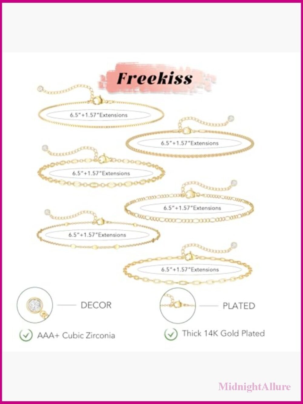 Gold Stack Bracelet Set Dainty Thin Link Bracelets Trendy 14K Plated Waterproof - Picture 4 of 7